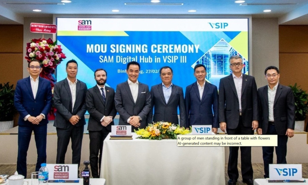Lễ kí kết ra mắt trung tâm dữ liệu giữa VSIP Bình Dương và quỹ đầu tư Saigon Asset Management (SAM). Ảnh: VSIP