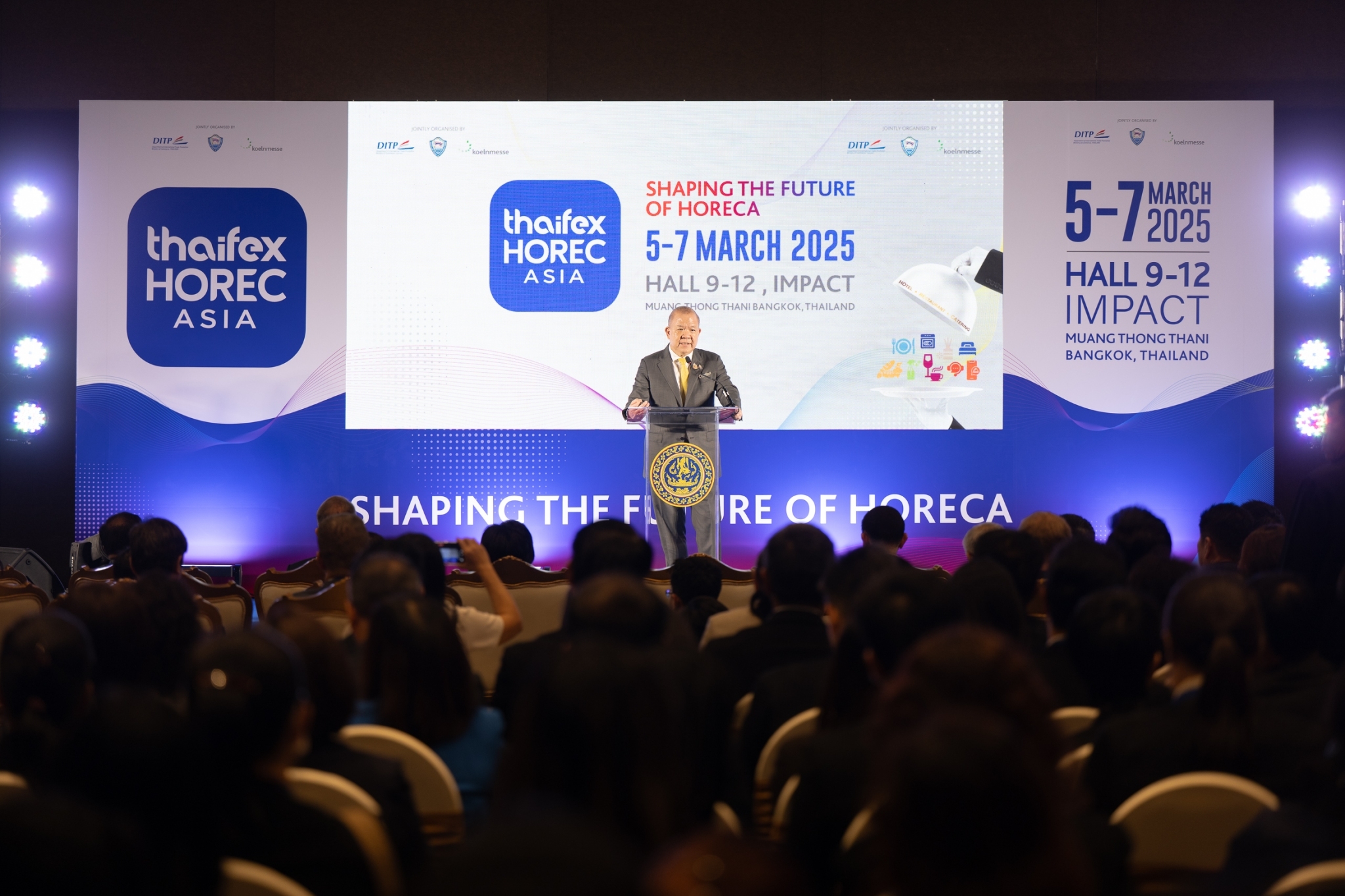 Thailand’s Minister of Commerce Pichai Naripthaphan speaks at the opening ceremony of THAIFEX - HOREC Asia 2025 in Bangkok (Thailand).
