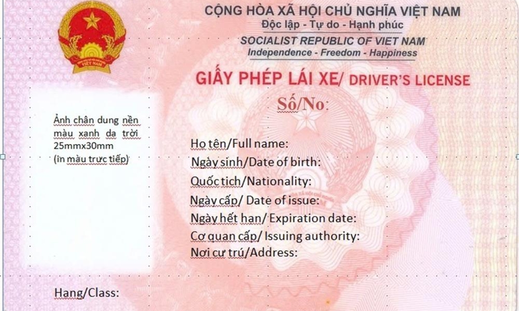 Mặt trước của mẫu giấy phép lái xe do Bộ Công an cấp. Ảnh: Cổng thông tin điện tử Bộ Công an.