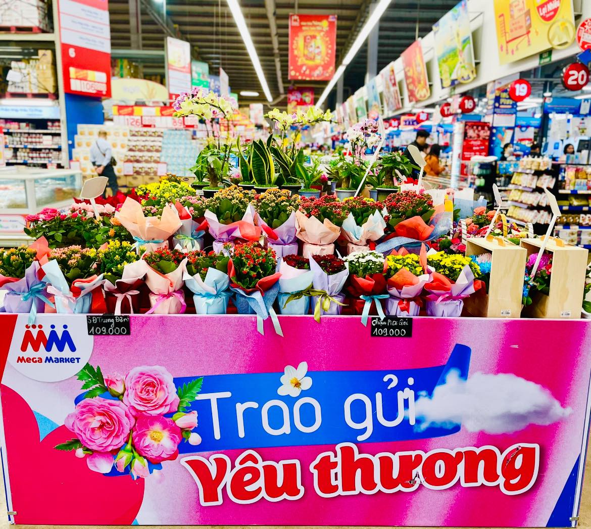 Nhiều loại hoa tươi, cây cảnh đang được bán với giá ưu đãi tại hệ thống MM Mega Market.