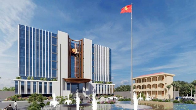 Phối cảnh trụ sở huyện Vĩnh Bảo hơn 163 tỷ đồng phải tạm dừng triển khai.