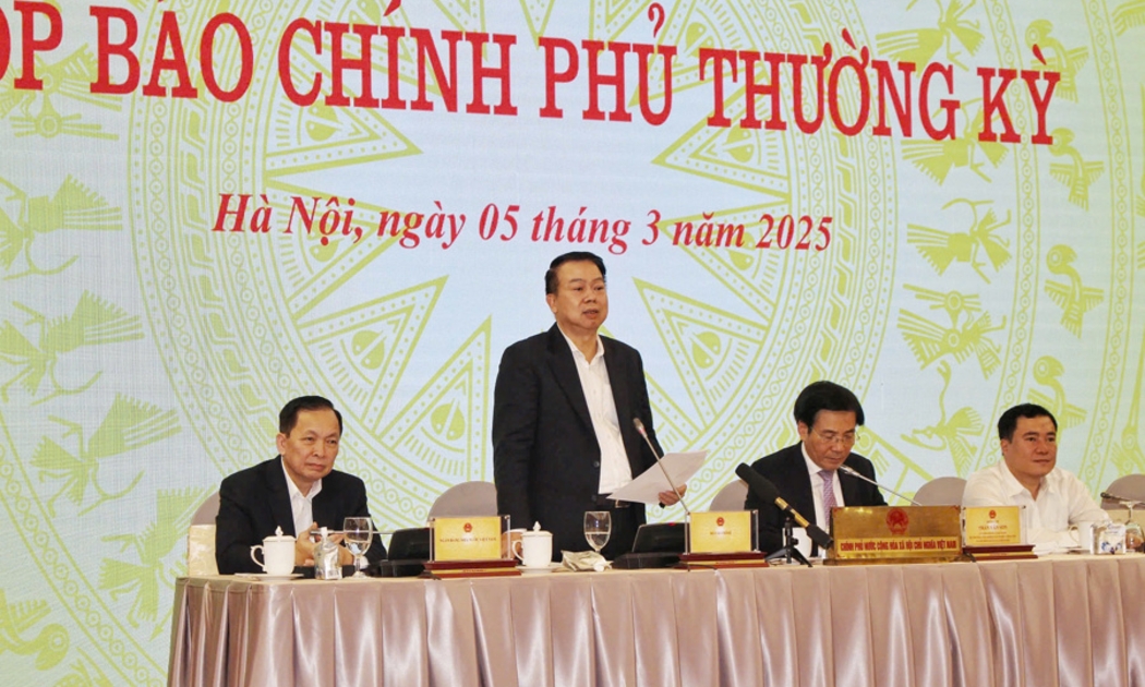 Thứ trưởng Bộ Tài chính Nguyễn Đức Chi thông tin tại phiên họp báo Chính phủ thường kỳ tháng 2/2025. Ảnh: VGP