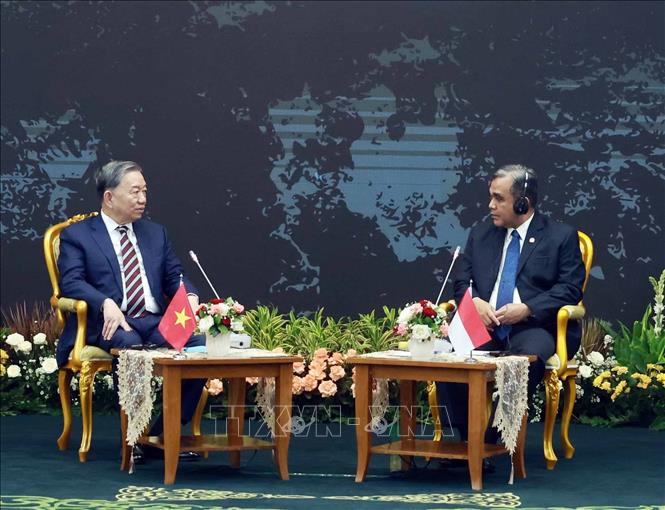Tổng Bí thư Tô Lâm hội kiến Chủ tịch Hội đồng Hiệp thương Nhân dân Indonesia Ahmad Muzani - Ảnh: TTXVN