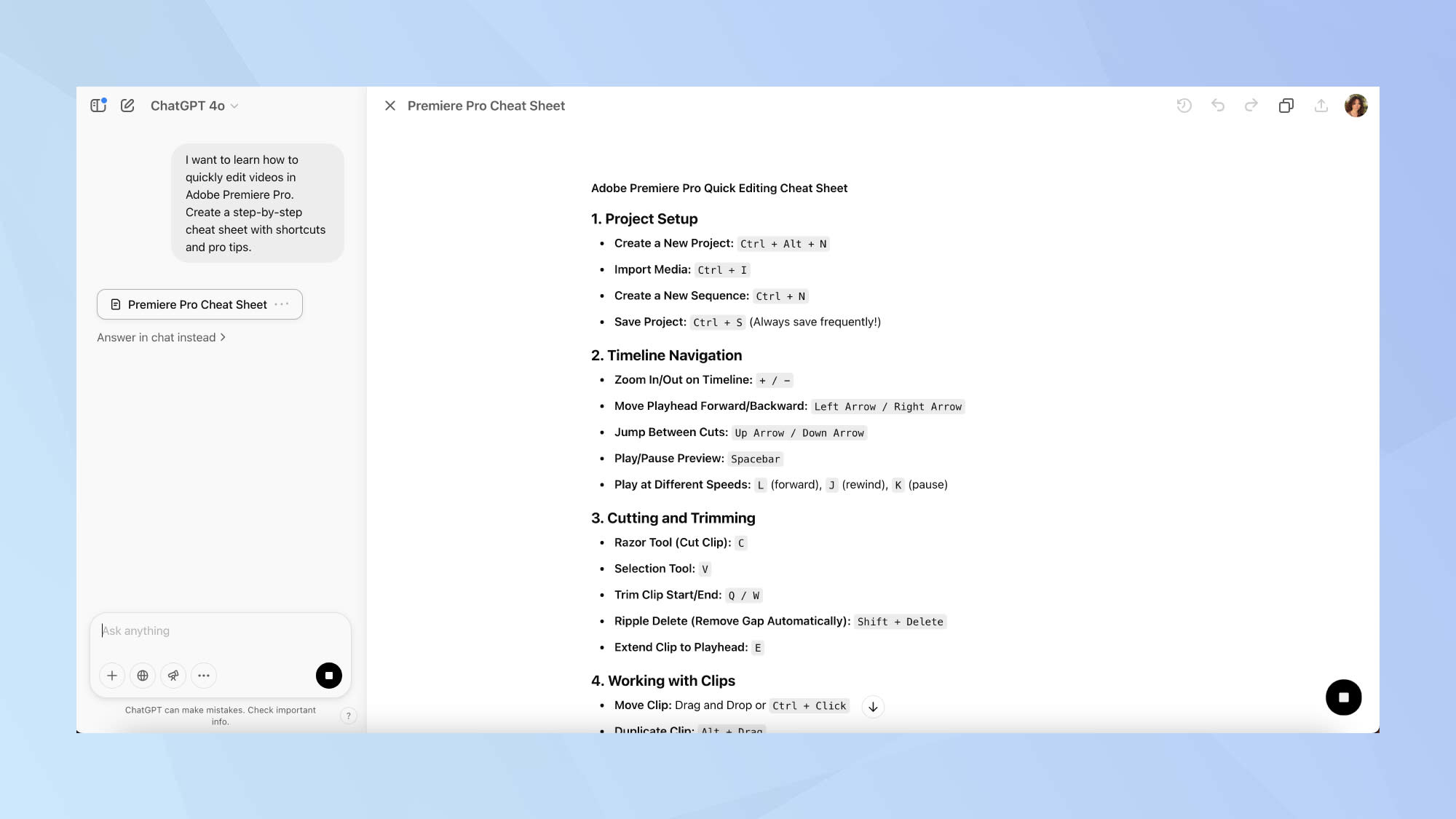 Bảng cheat sheet tổng hợp các phím tắt trong ứng dụng Adobe Premiere Pro.