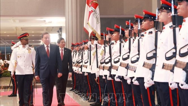 Lễ đón Tổng Bí thư Tô Lâm thăm chính thức Singapore