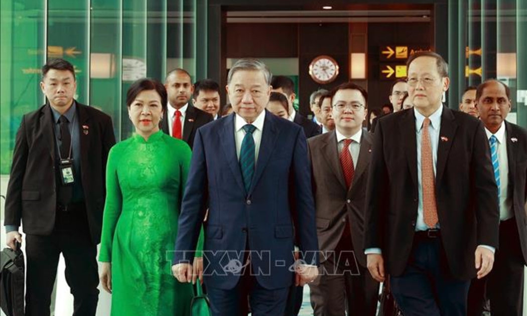 Lễ tiễn Tổng Bí thư Tô Lâm và Phu nhân tại sân bay Changi, Singapore - Ảnh: TTXVN