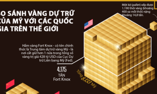 So sánh vàng dự trữ của Mỹ với các quốc gia trên thế giới