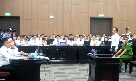 Quang cảnh phiên tòa sơ thẩm.