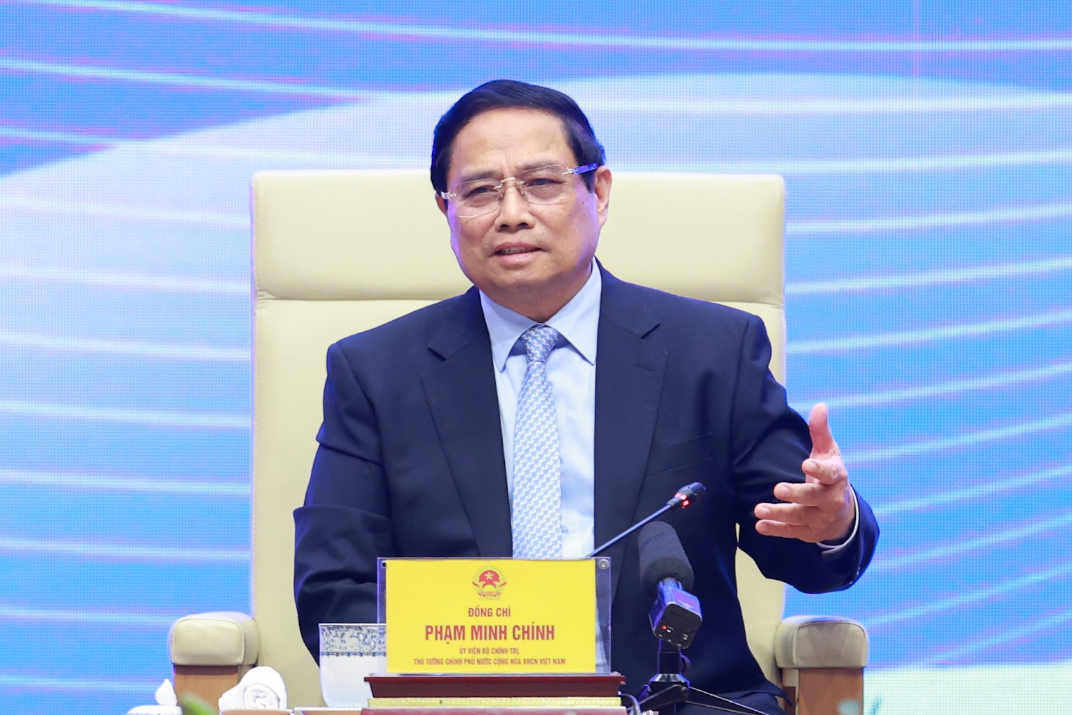 Thủ tướng Phạm Minh Chính tại buổi đối thoại với thanh niên chiều ngày 24/3. Ảnh: VGP