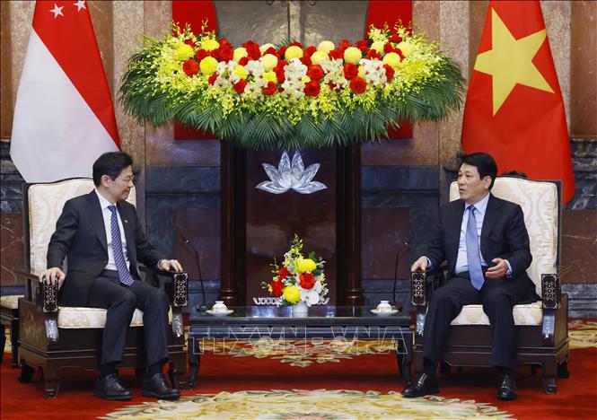 Chủ tịch nước Lương Cường nhấn mạnh Việt Nam hết sức coi trọng quan hệ với các nước láng giềng, khu vực trong đó có Singapore - Ảnh: TTXVN