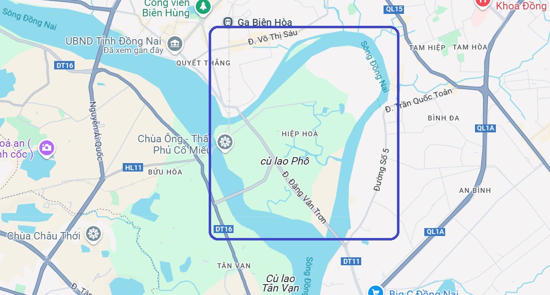 Vị trí Cù lao Hiệp Hòa hiện trên Google Maps - Ảnh chụp màn hình.