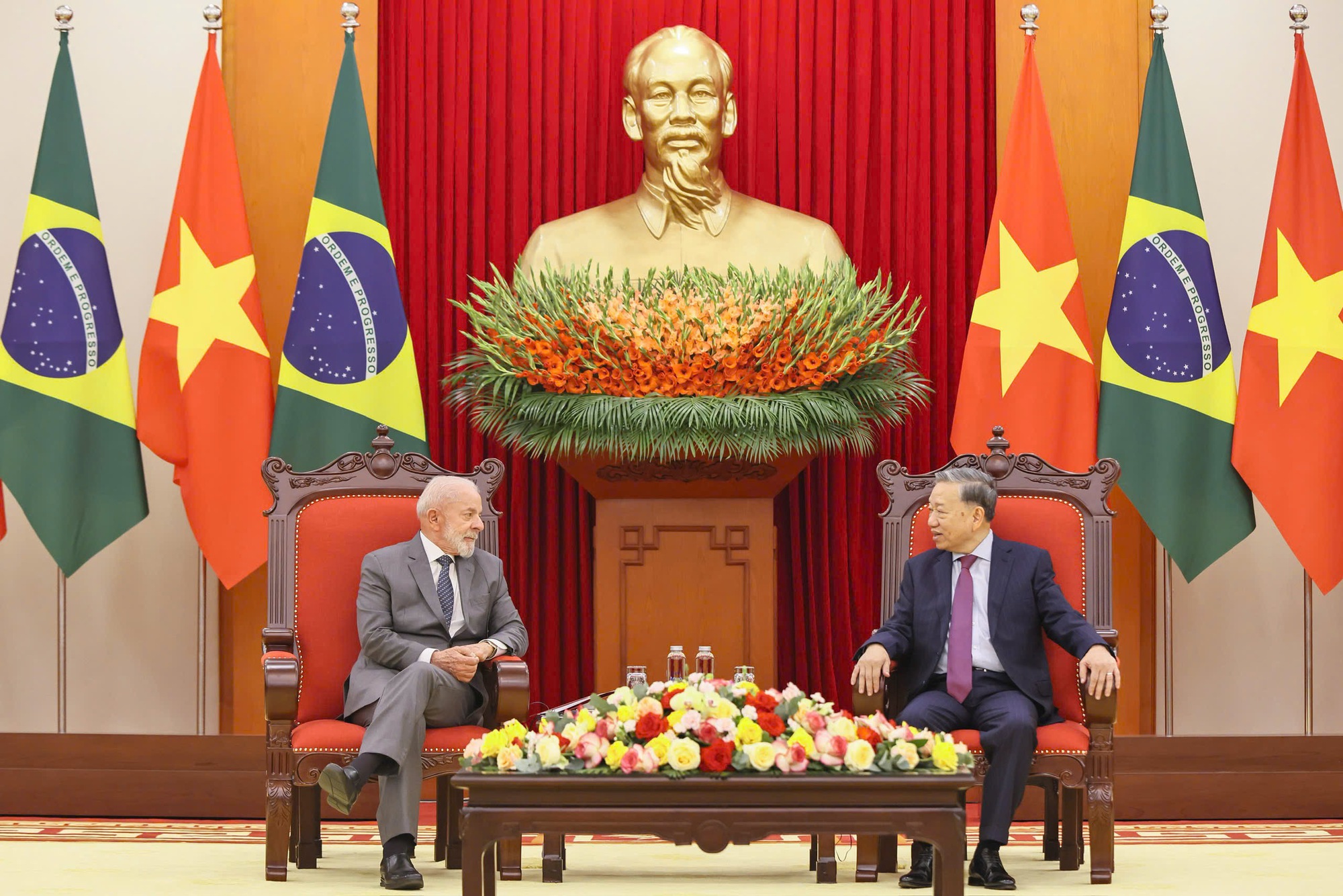 Tổng Bí thư Tô Lâm tiếp Tổng thống Cộng hòa Liên bang Brazil Luiz Inácio Lula da Silva - Ảnh: VGP