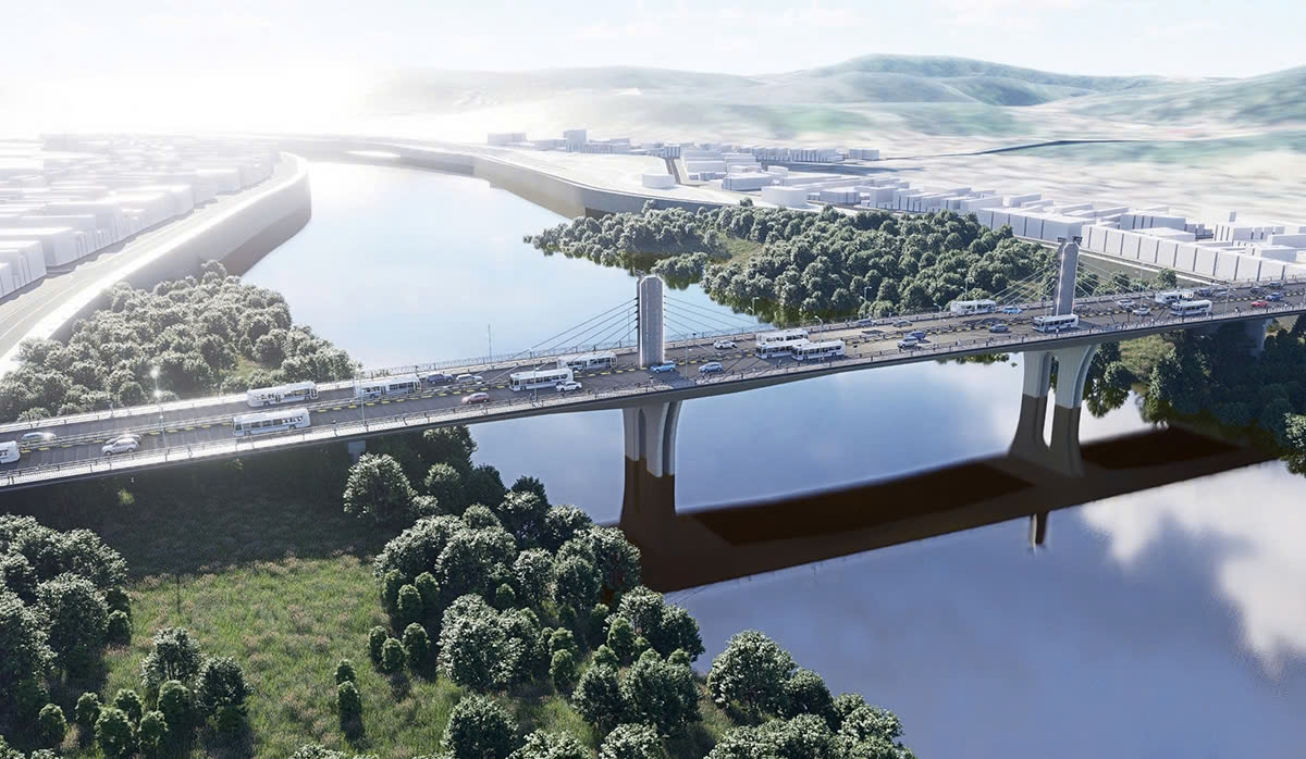 Phối cảnh cầu đường bộ qua sông Hồng ở khu vực biên giới Việt - Trung.