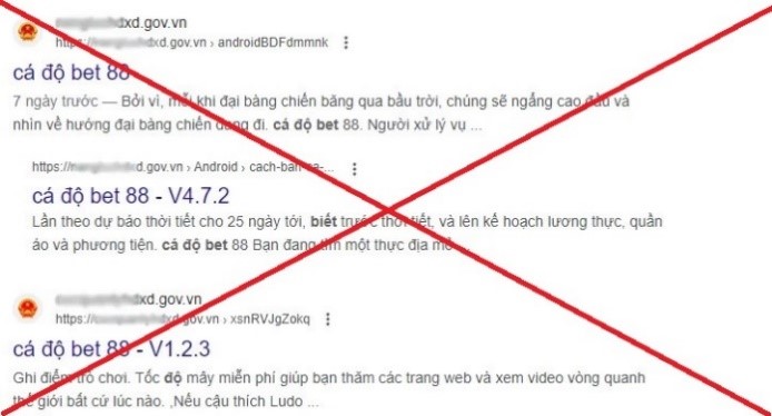 Phát hiện nhiều website của cơ quan nhà nước có tên miền gov.vn bị bị chèn link quảng cáo cờ bạc.