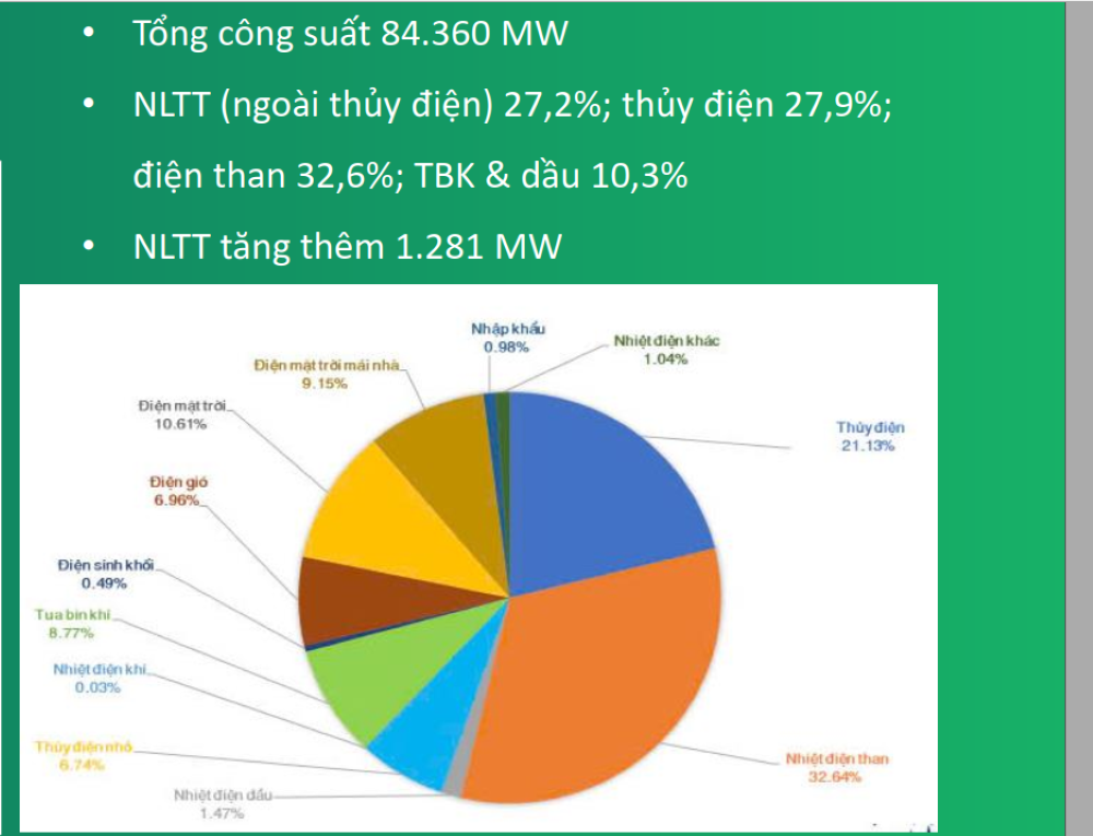Tỷ trọng các nguồn điện năm 2024.  Nguồn: Hiệp hội năng lượng Việt Nam.