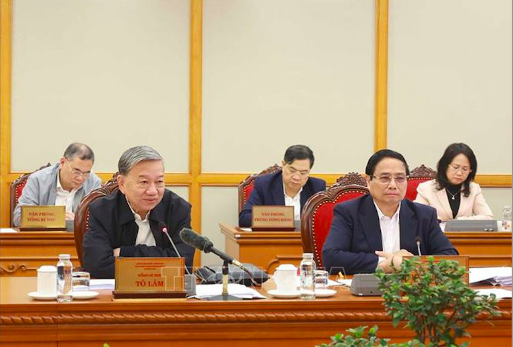Tổng Bí thư Tô Lâm và Thủ tướng Phạm Minh Chính tại cuộc họp - Ảnh:TTXVN.