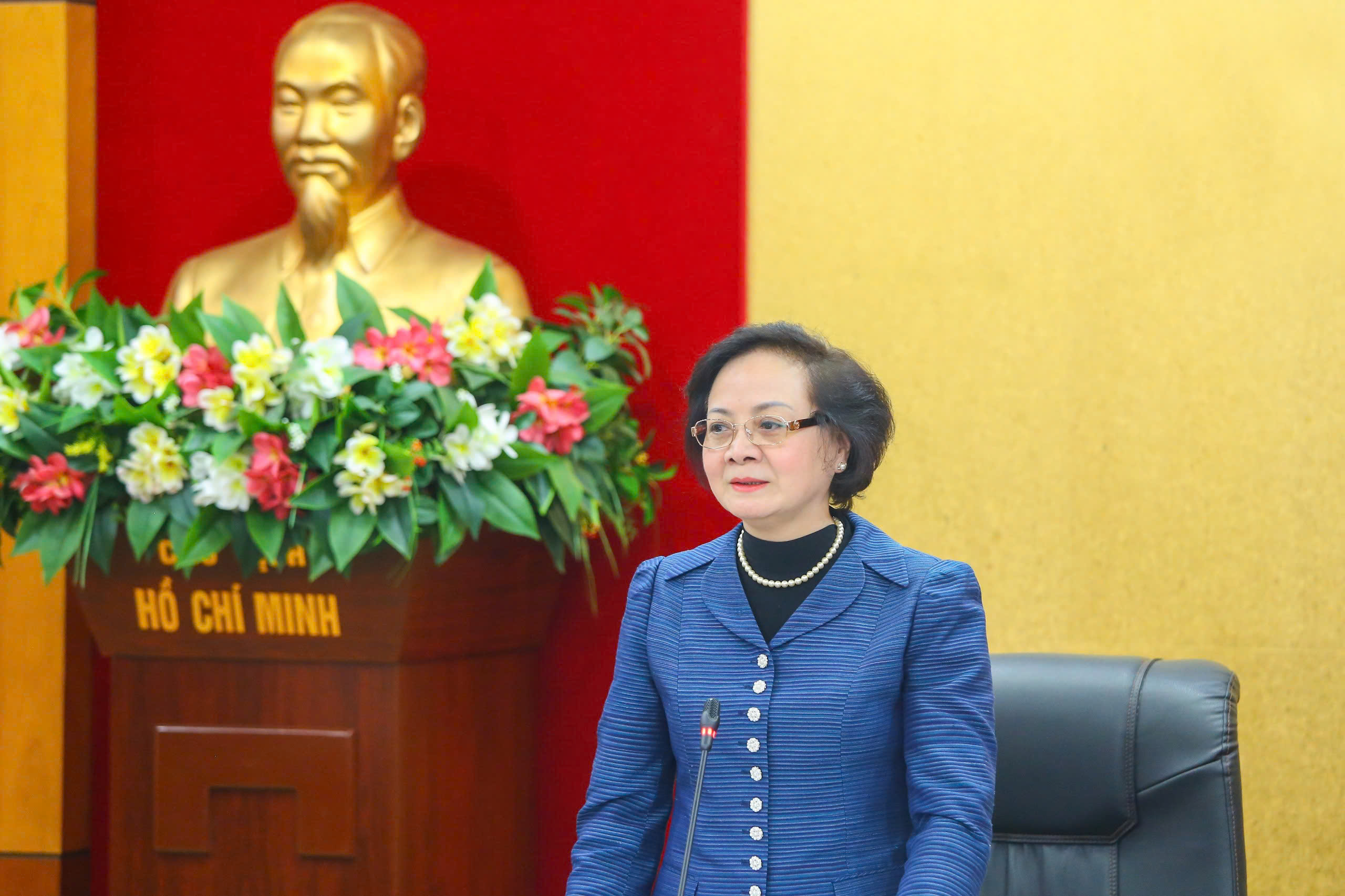  Bộ trưởng Bộ Nội vụ Phạm Thị Thanh Trà thông tin về việc sắp xếp đơn vị hành chính. Ảnh: MOHA.