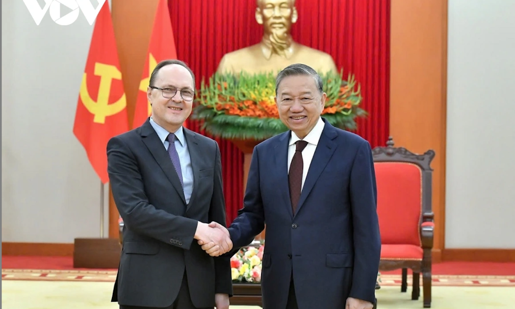 Tổng Bí thư Tô Lâm tiếp Đại sứ Liên Bang Nga Gennady Bezdetko. Ảnh: VOV
