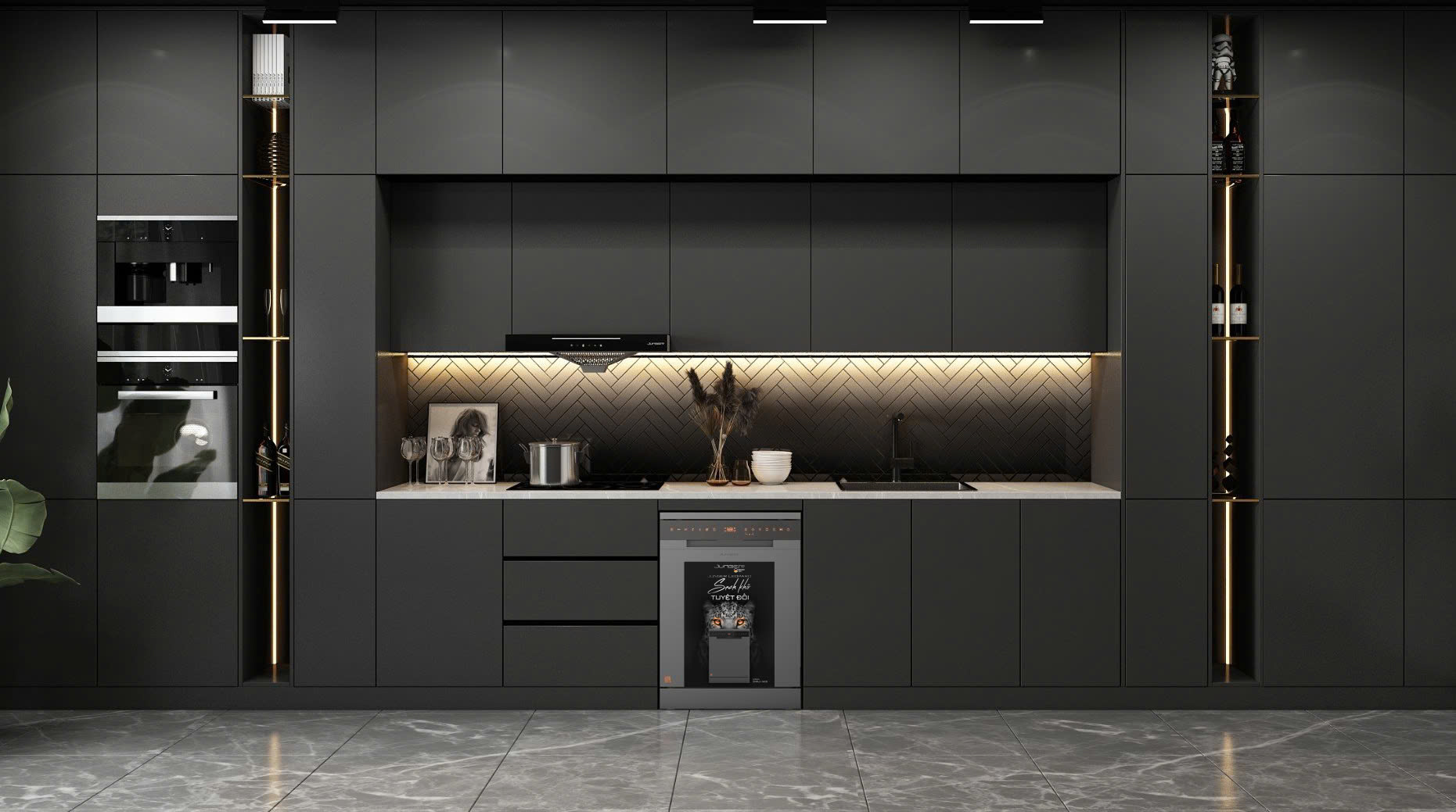 Hệ sinh th&aacute;i c&aacute;c sản phẩm Junger Leopard: m&aacute;y rửa b&aacute;t, bếp từ, m&aacute;y h&uacute;t m&ugrave;i.