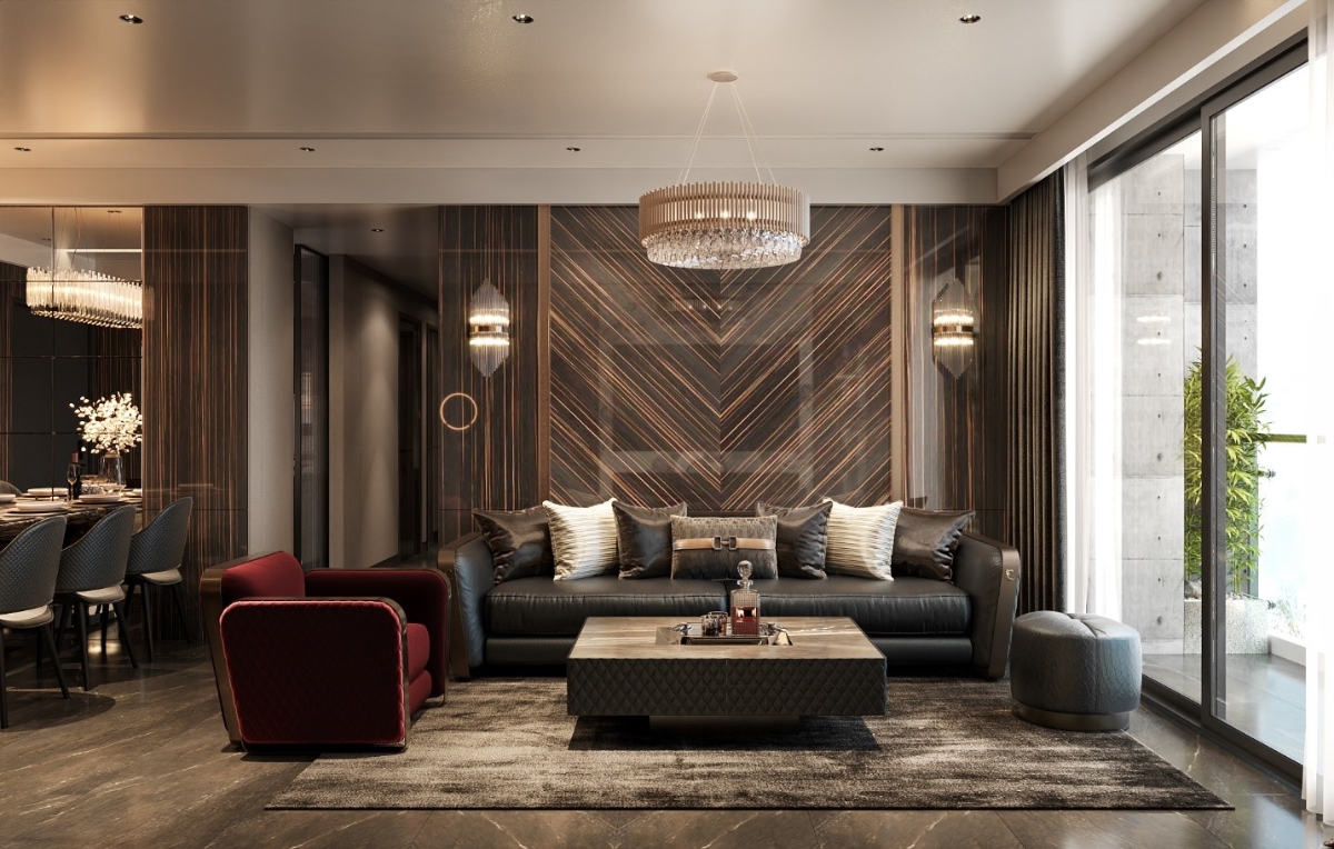 Phối cảnh 3D ph&ograve;ng kh&aacute;ch sang trọng trong căn hộ b&agrave;n giao tại Kepler Tower HH-02.