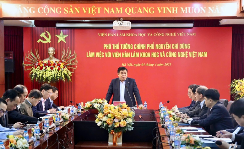 Phó Thủ tướng đề nghị Viện Hàn lâm KHCN phải đặt mục tiêu, chỉ tiêu, sản phẩm cụ thể, phấn đấu ít nhất 10 sản phẩm từ nghiên cứu ra thị trường mỗi năm trong 5 năm tới - Ảnh: VGP. 