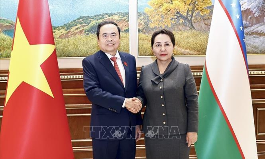 Chủ tịch Thượng viện Uzbekistan Tanzila Narbaeva chủ trì Lễ đón và hội đàm với Chủ tịch Quốc hội Trần Thanh Mẫn - Ảnh: TTXVN