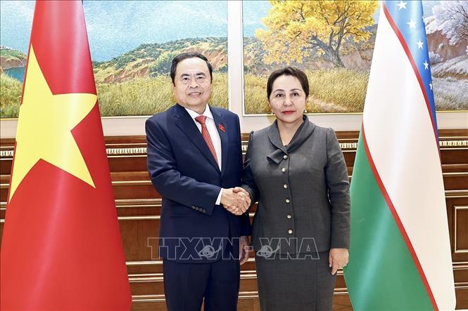 Chủ tịch Thượng viện Uzbekistan Tanzila Narbaeva chủ trì Lễ đón và hội đàm với Chủ tịch Quốc hội Trần Thanh Mẫn - Ảnh: TTXVN