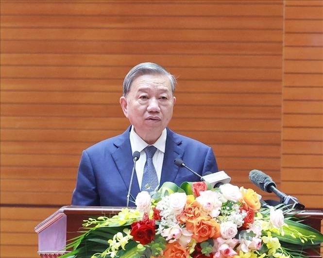 Tổng Bí thư Tô Lâm tại buổi gặp mặt đại diện cựu chiến binh, cựu TNXP, cựu dân quân tự vệ tham gia kháng chiến chống Mỹ. Ảnh: TTXVN