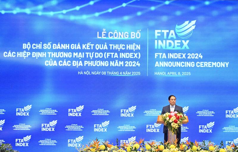 Prime Minister Pham Minh Chinh addresses the 2024 FTA Index announcing ceremony.