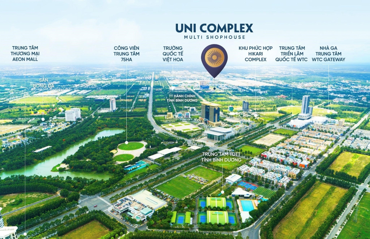 Uni Complex thừa hưởng loạt tiện &iacute;ch hiện đại tại th&agrave;nh phố mới.