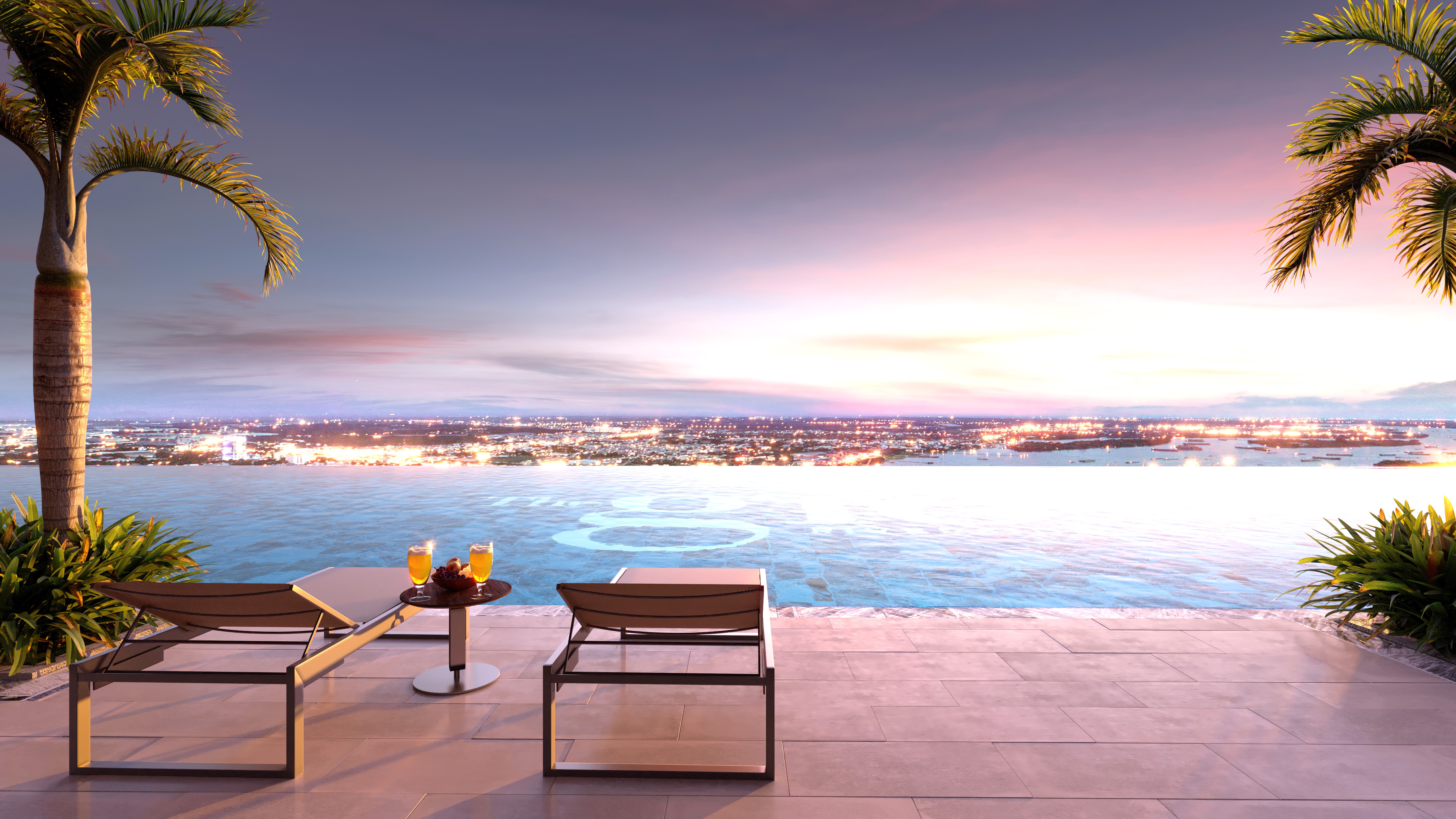 Phối cảnh hồ bơi Ho&agrave;ng H&ocirc;n v&ocirc; cực tr&ecirc;n tầng 40.