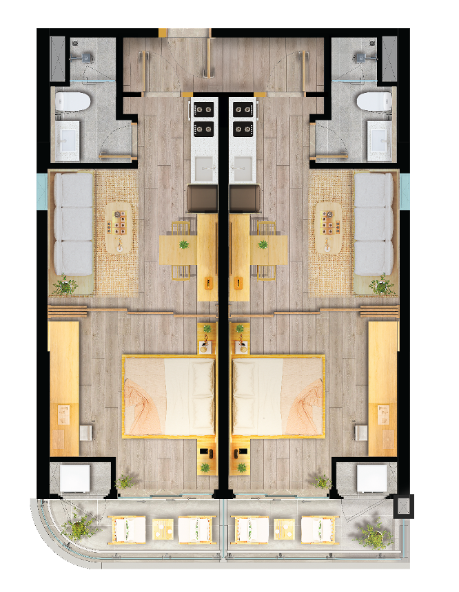 Modern interiors of DualKey apartments at TTC Plaza Da Nang.