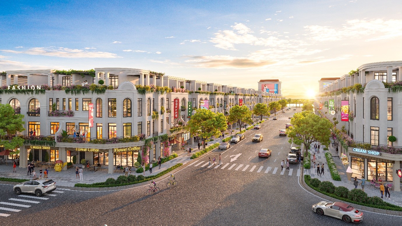 Dãy shophouse bên trong dự án, mang lại tiềm năng đầu tư vượt trội, thu hút cư dân và du khách. Nguồn: Realty Holdings.