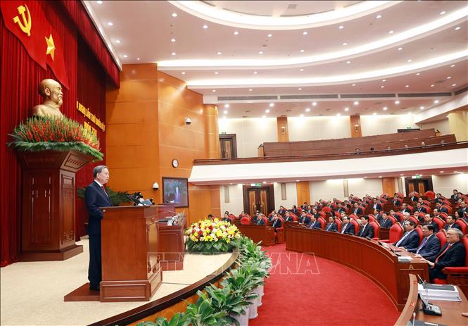 Tổng B&iacute; thư T&ocirc; L&acirc;m ph&aacute;t biểu bế mạc Hội nghị Trung ương 11 kh&oacute;a XIII. Ảnh: TTXVN