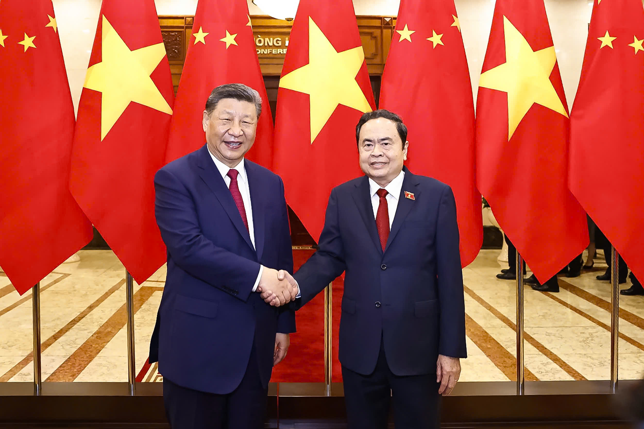 Tổng Bí thư, Chủ tịch nước Trung Quốc Tập Cận Bình và Chủ tịch Quốc hội Trần Thanh Mẫn - Ảnh: Quochoi.vn