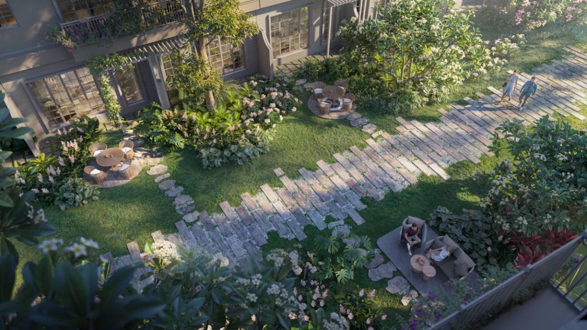 C&ocirc;ng vi&ecirc;n tuyến t&iacute;nh sau nh&agrave; ngập tr&agrave;n hoa xu&acirc;n.