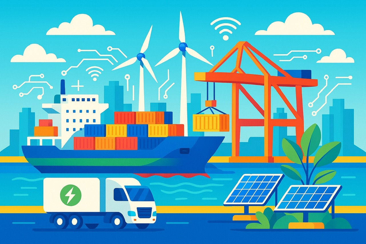 Hệ thống cảng biển TP.HCM định hướng ph&aacute;t triển hiện đại, xanh h&oacute;a v&agrave; số h&oacute;a - H&igrave;nh minh họa do AI thực hiện.