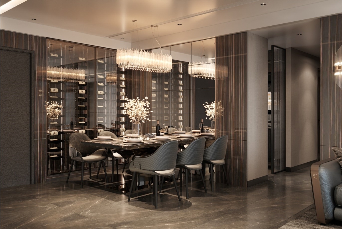 Phối cảnh 3D Ph&ograve;ng bếp sang trọng tại căn hộ b&agrave;n giao Kepler Tower HH-02.
