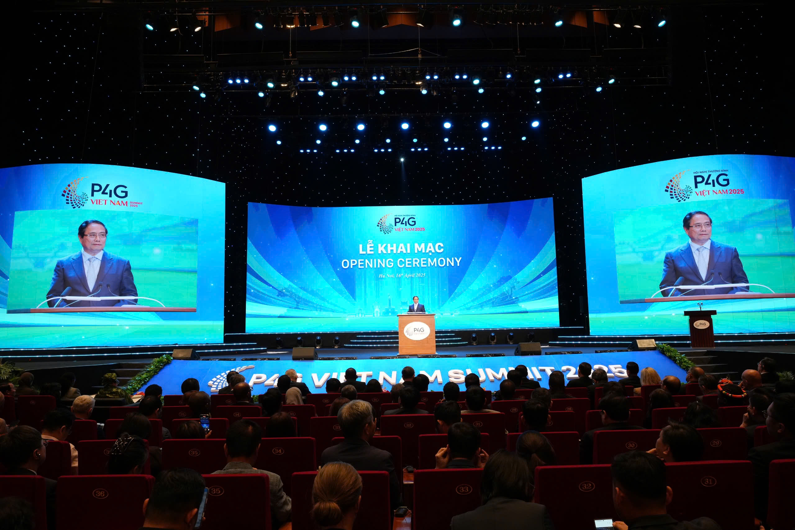 Thủ tướng Ch&iacute;nh phủ Phạm Minh Ch&iacute;nh ph&aacute;t biểu tại Hội nghị Thượng đỉnh Đối t&aacute;c v&igrave; tăng trưởng xanh v&agrave; mục ti&ecirc;u to&agrave;n cầu 2030 (Hội nghị Thượng đỉnh P4G) lần thứ 4. Ảnh: Việt Tuấn