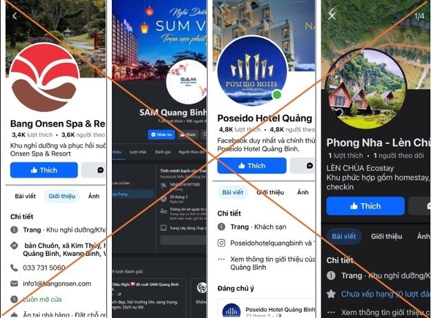 Một số trang giả mạo để lừa đảo kh&aacute;ch h&agrave;ng. Ảnh: C&ocirc;ng an Quảng B&igrave;nh