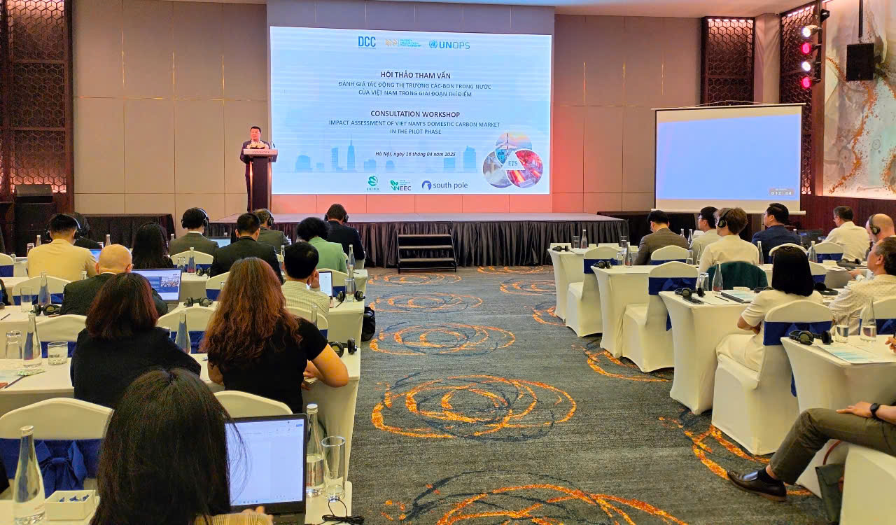 Hội thảo tham vấn &ldquo;Đ&aacute;nh gi&aacute; t&aacute;c động thị trường carbon trong nước của Việt Nam trong giai đoạn th&iacute; điểm&rdquo;.