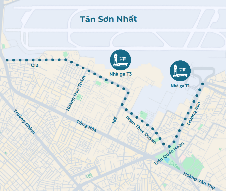 Sơ đồ vị tr&iacute; nh&agrave; ga T3 s&acirc;n bay T&acirc;n Sơn Nhất.