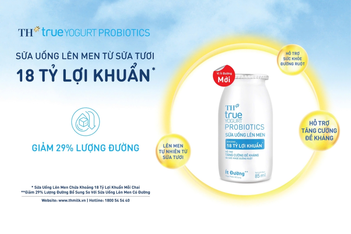 Sữa uống lên men ít đường TH true YOGURT PRIBIOTICS.