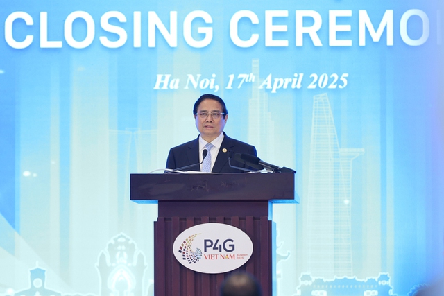 Prime Minister Pham Minh Chinh addresses the closing ceremony of the 4th P4G Summit in Hanoi. (Photo: VGP)