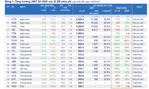 Cập nhật lợi nhuận quý 1/2025: 161 doanh nghiệp công bố tăng 21,6%, Ngân hàng và Chứng khoán dẫn đầu 