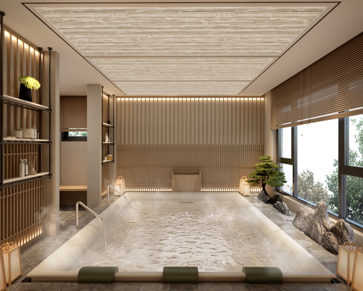 Điểm nhấn đầu ti&ecirc;n tại Essensia Parkway l&agrave; hệ thống tiện &iacute;ch chăm s&oacute;c Onsen Clubhouse với liệu ph&aacute;p kho&aacute;ng n&oacute;ng gi&uacute;p thư gi&atilde;n v&agrave; t&aacute;i tạo năng lượng cơ thể.