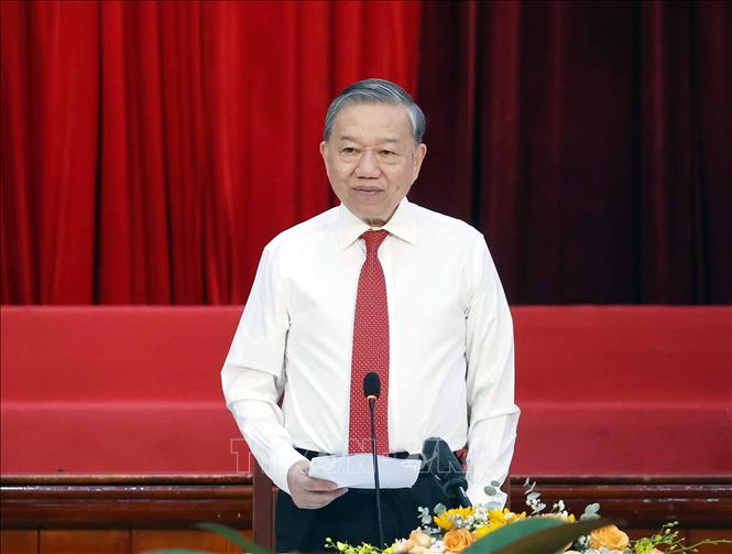 Tổng Bí thư Tô Lâm phát biểu tại buổi gặp mặt - Ảnh: Thống Nhất/TTXVN.