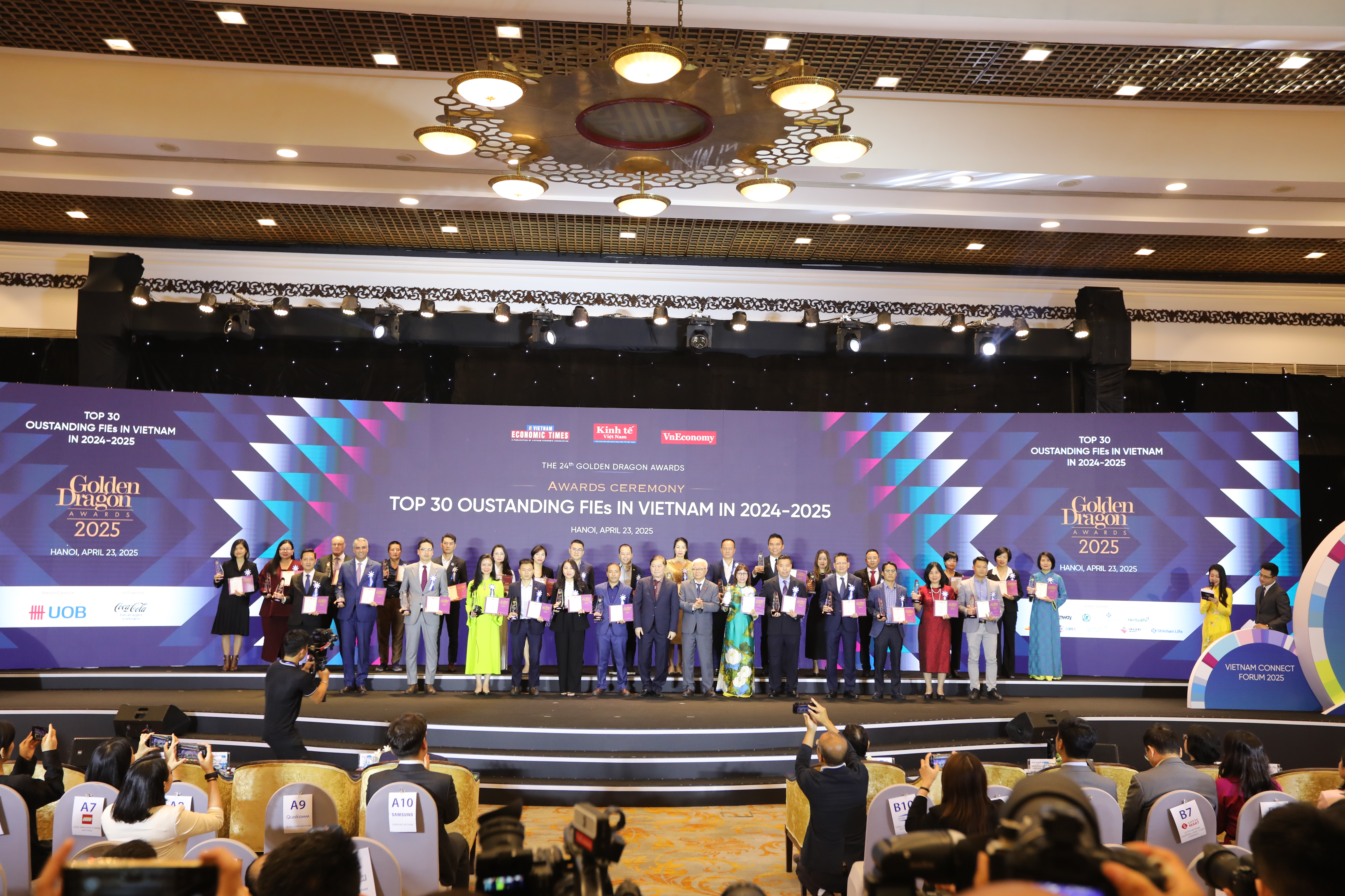 Qua các vòng khảo sát và bình xét, Giải thưởng Rồng Vàng 2025 (lần thứ 24) – Golden Dragon Awards 2025 công bố và vinh danh Top 10 và Top 30 doanh nghiệp FDI tiêu biểu ở 6 nhóm ngành, bao gồm: Ngành công nghiệp chế biến, chế tạo; công nghệ số và dịch vụ số; dịch vụ tài chính và bảo hiểm; phát triển hạ tầng, khu công nghiệp và bất động sản; giáo dục và chăm sóc sức khỏe; nông nghiệp, thực phẩm và đồ uống.