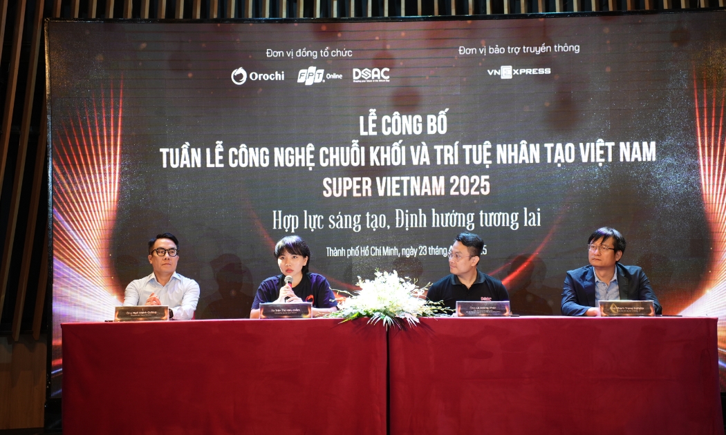 Lễ công bố tuần lễ “Công nghệ chuỗi khối và Trí tuệ nhân tạo Việt Nam 2025 – Super Vietnam 2025”. Ảnh: VnExpress