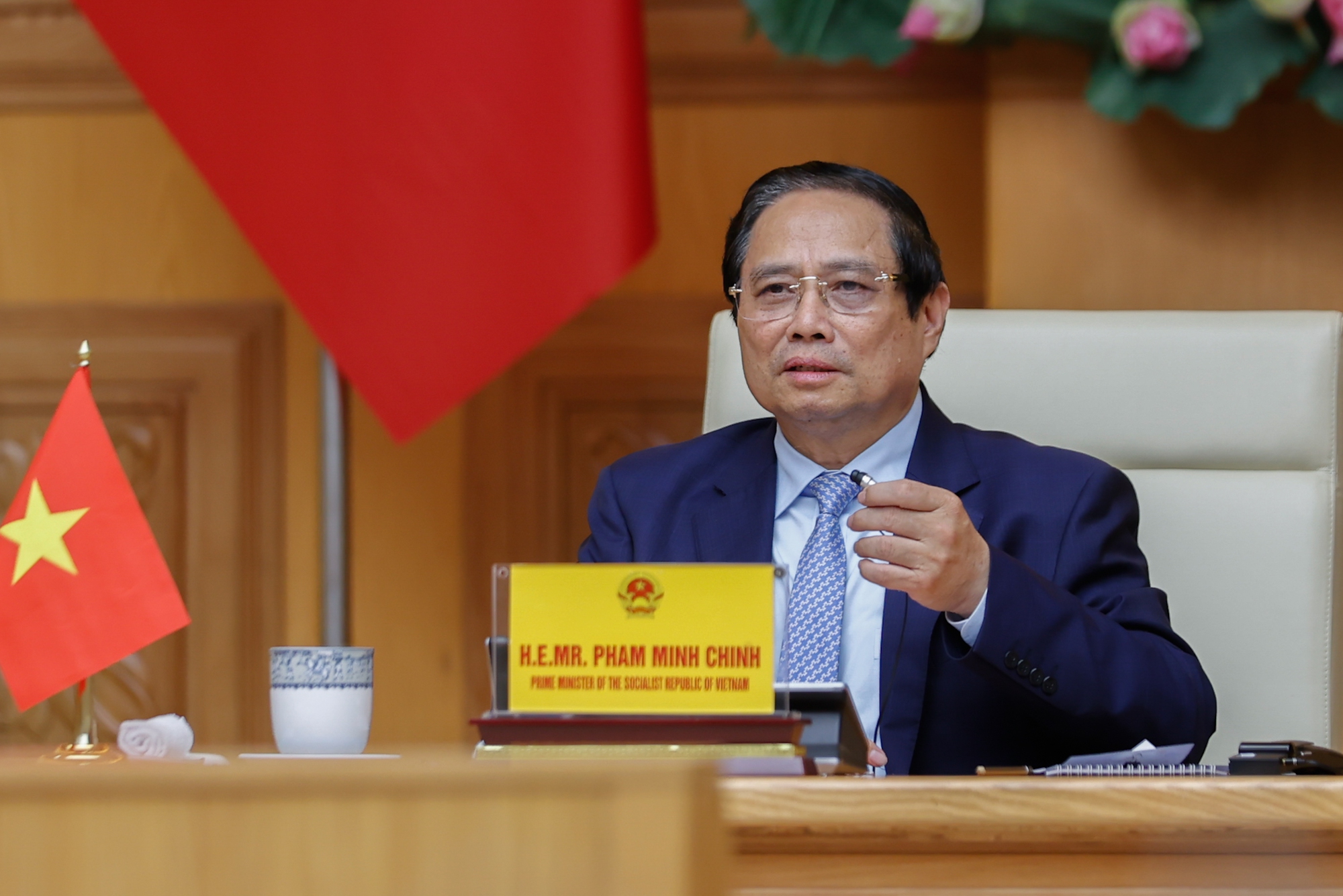 Thủ tướng Phạm Minh Chính: Việt Nam cam kết kiên định với mục tiêu trung hòa carbon năm 2050 và phát huy tinh thần 3 sẵn sàng là “sẵn sàng tham gia, sẵn sàng đồng hành, sẵn sàng dẫn dắt” (Ảnh: VGP).